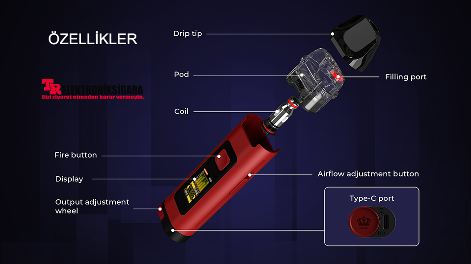 Uwell CROWN D Pod Kit 1100mAh Elektronik Sigara