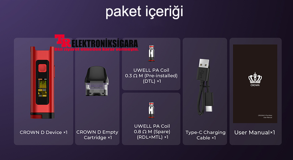 Uwell CROWN D Pod Kit 1100mAh Elektronik Sigara
