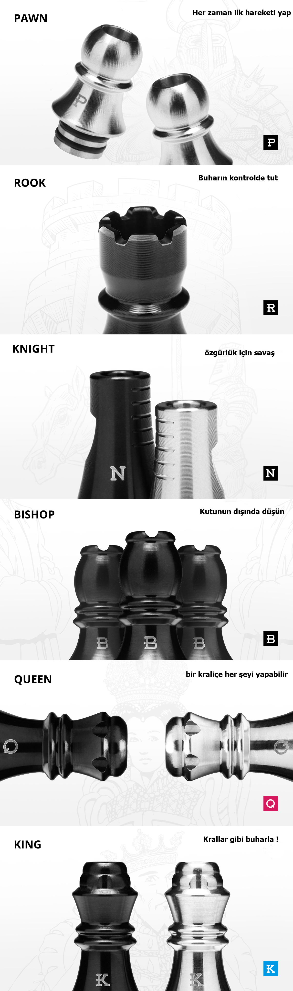 KIZOKU Satranç Serisi 510 Drip Tip Silver