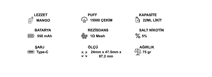 Pufftech Hyper 15000 Puff Bar %5 Nikotin Mango