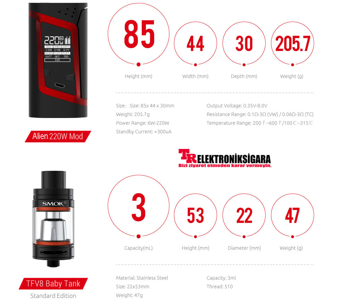 Smok Alien 220W Kit TFV8 Baby Beast Tank