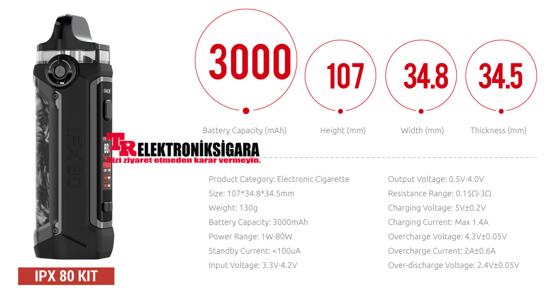 SMOK IPX 80 Kit Pod Mod Elektronik Sigara 3000mAh