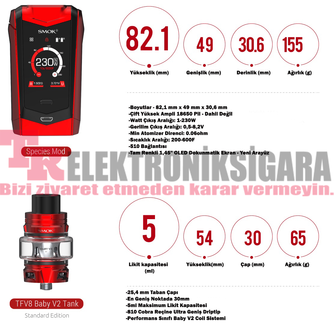 Smok Species V2 230W Kit TFV8 Baby V2 Tank Elektronik Sigara