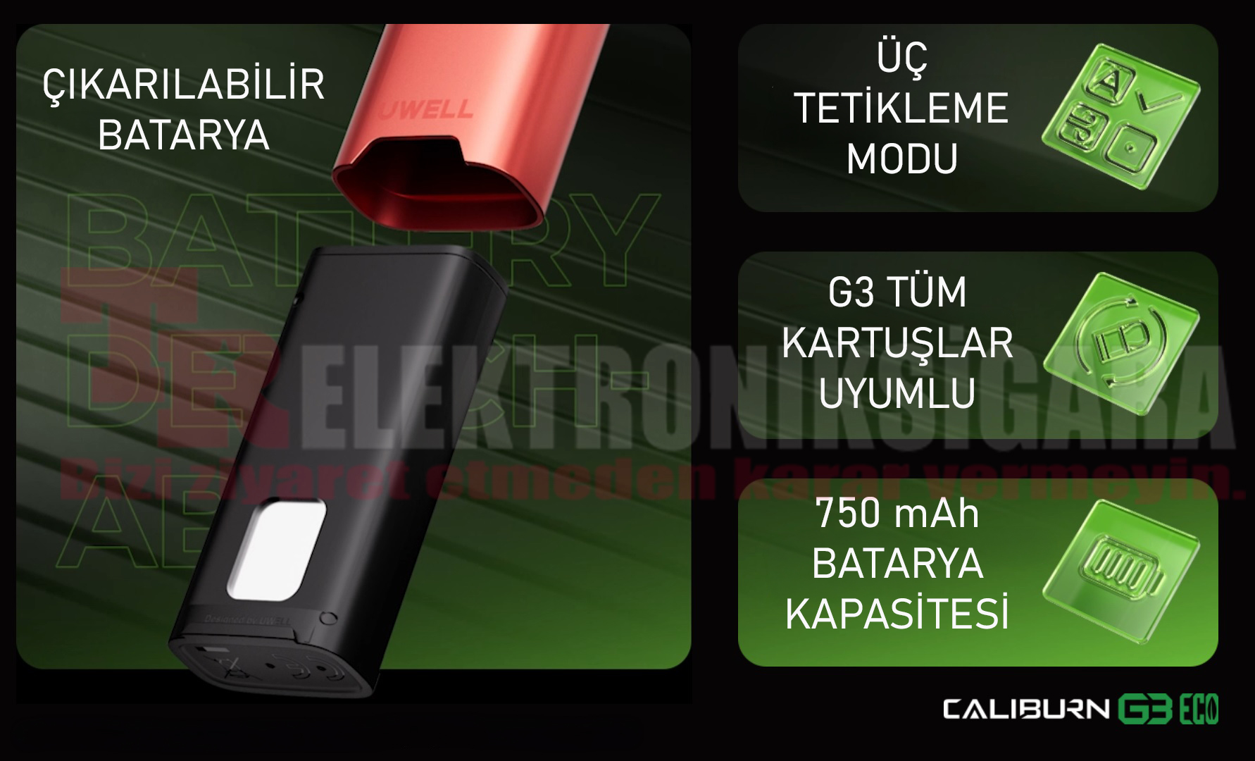 Uwell Caliburn G3 25W Pod Mod Elektronik Sigara
