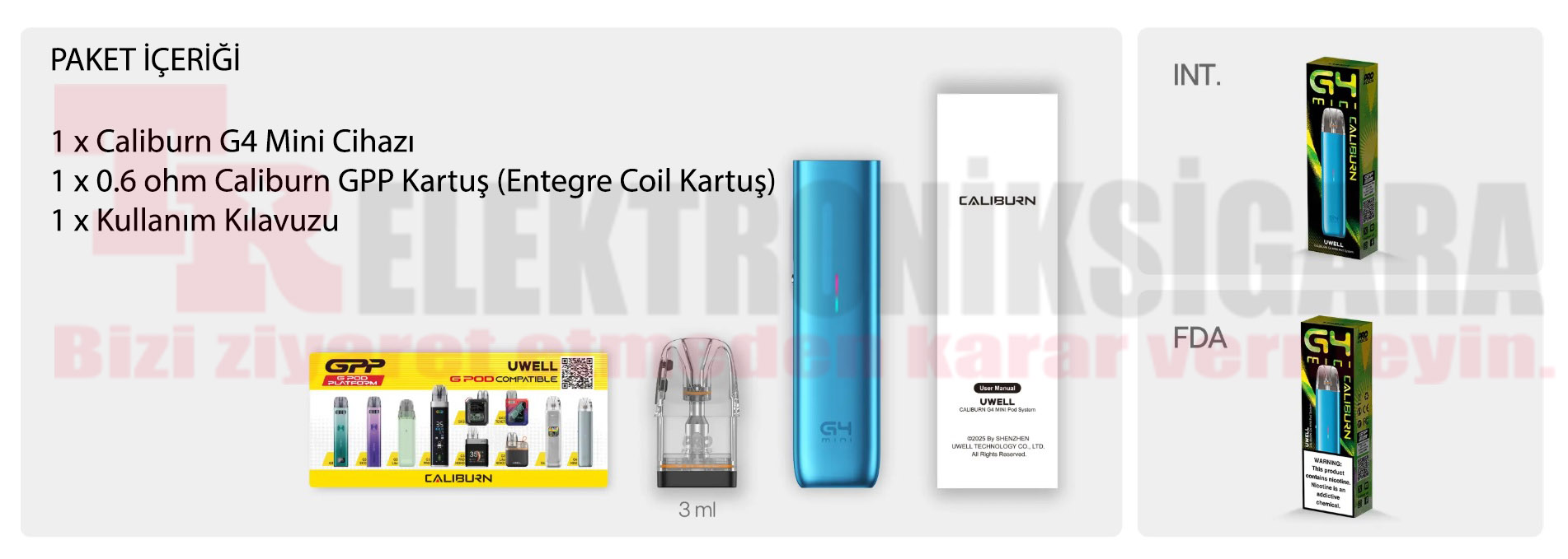 Uwell Caliburn G4 Mini Pod Mod Elektronik Sigara