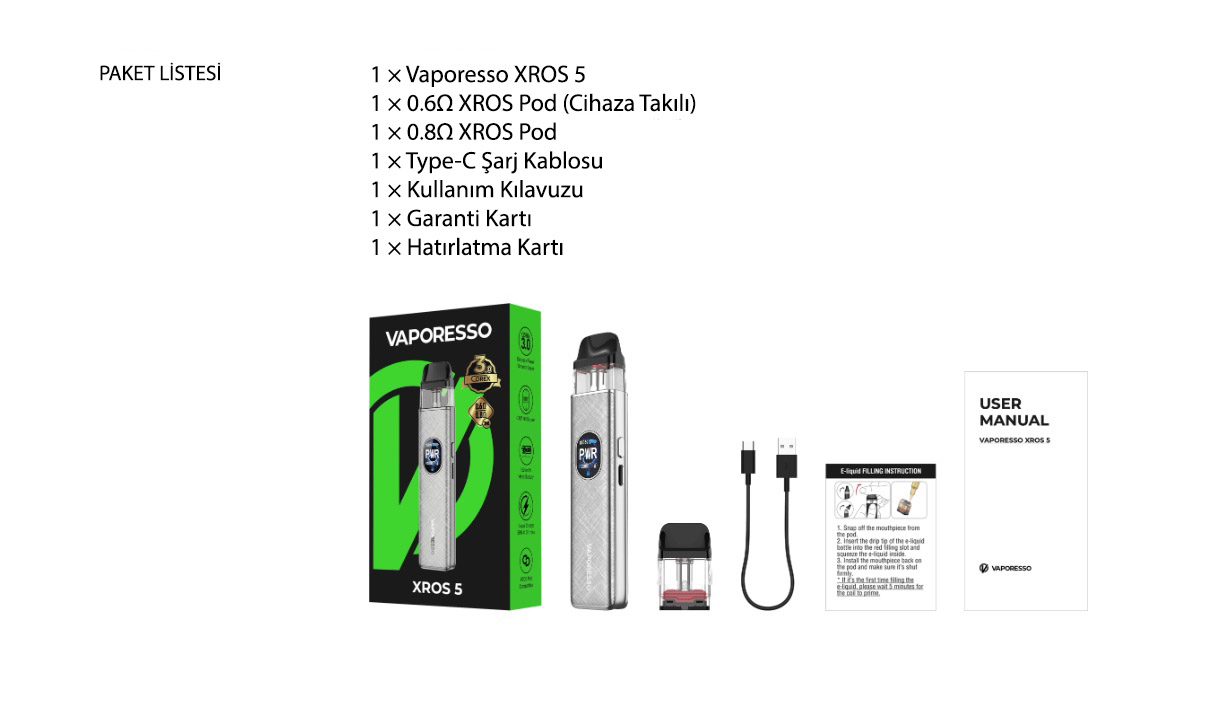 Vaporesso Xros 5 Pod Mod Kit Elektronik Sigara 1500mAh 