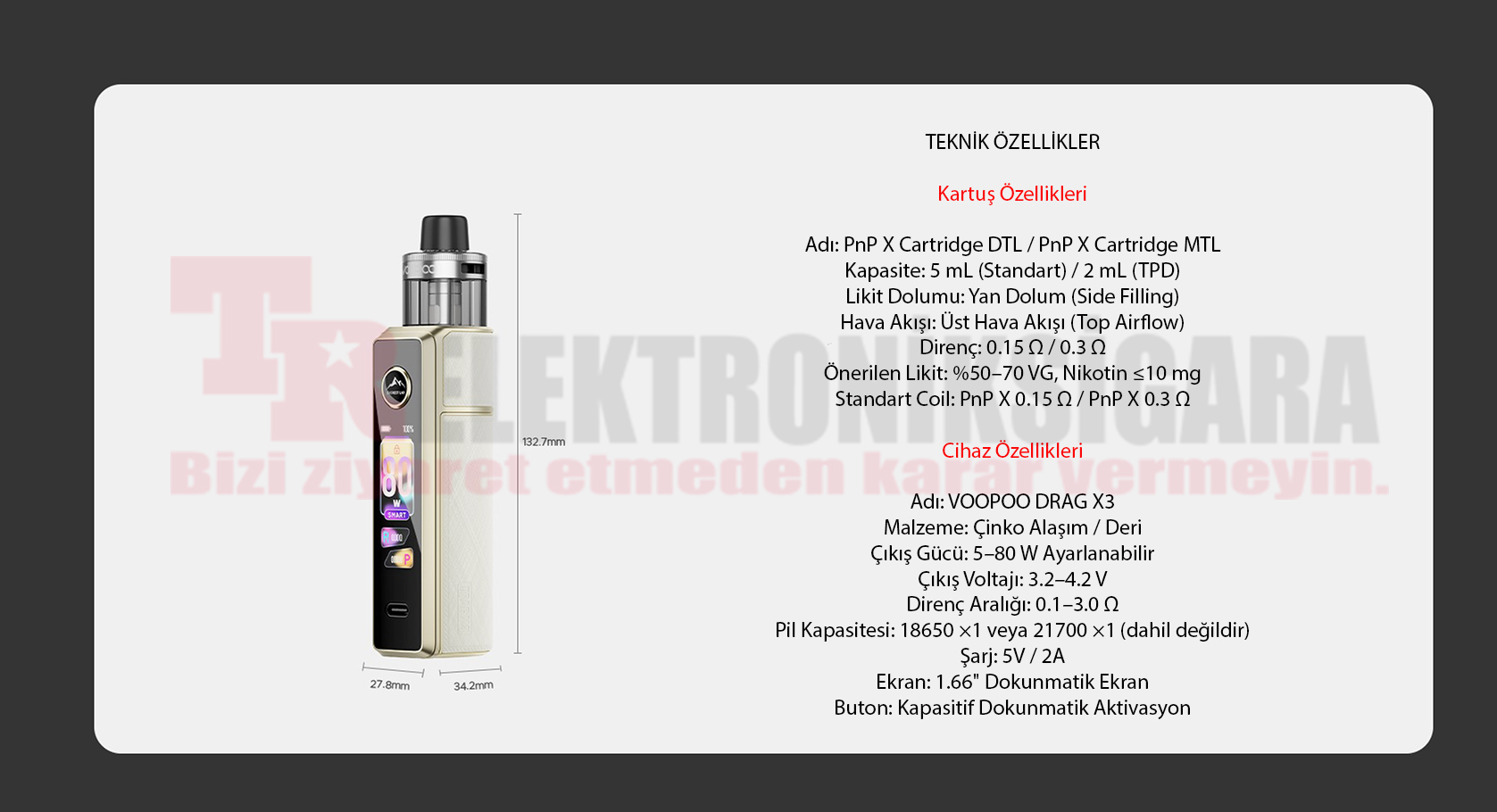 Voopoo Drag X3 Kit 80W Pod Mod Elektronik Sigara