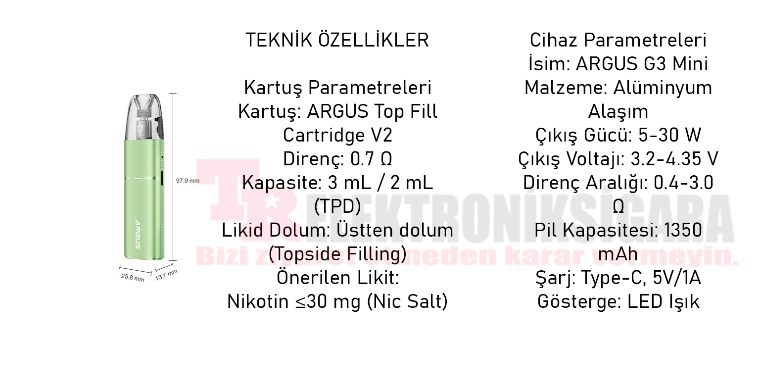 Voopoo Argus G3 Mini Pod Mod 30W Elektronik Sigara