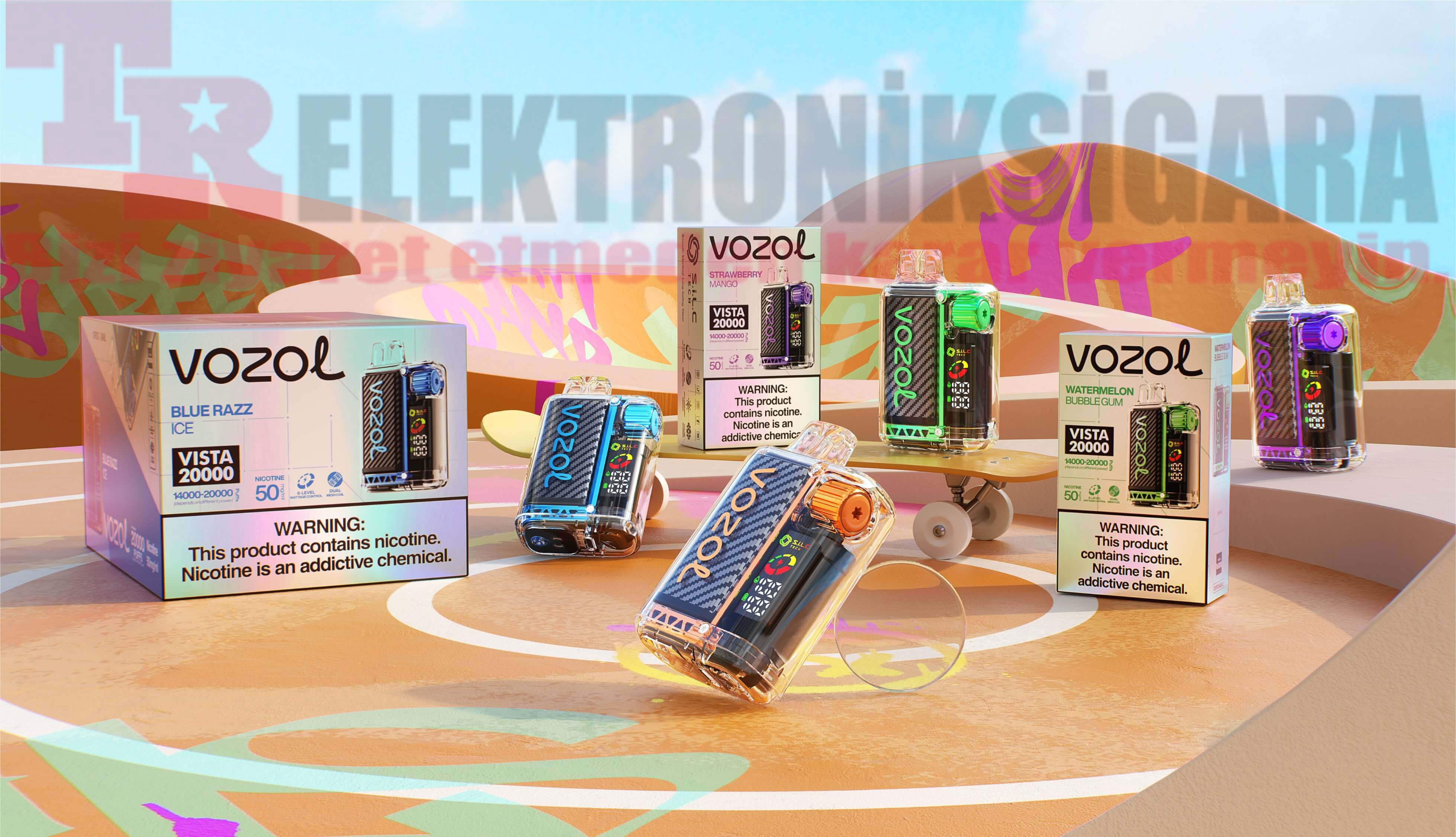 Vozol Vista 20000 Puff Bar %5 Nikotin Strawberry Raspberry Cherry